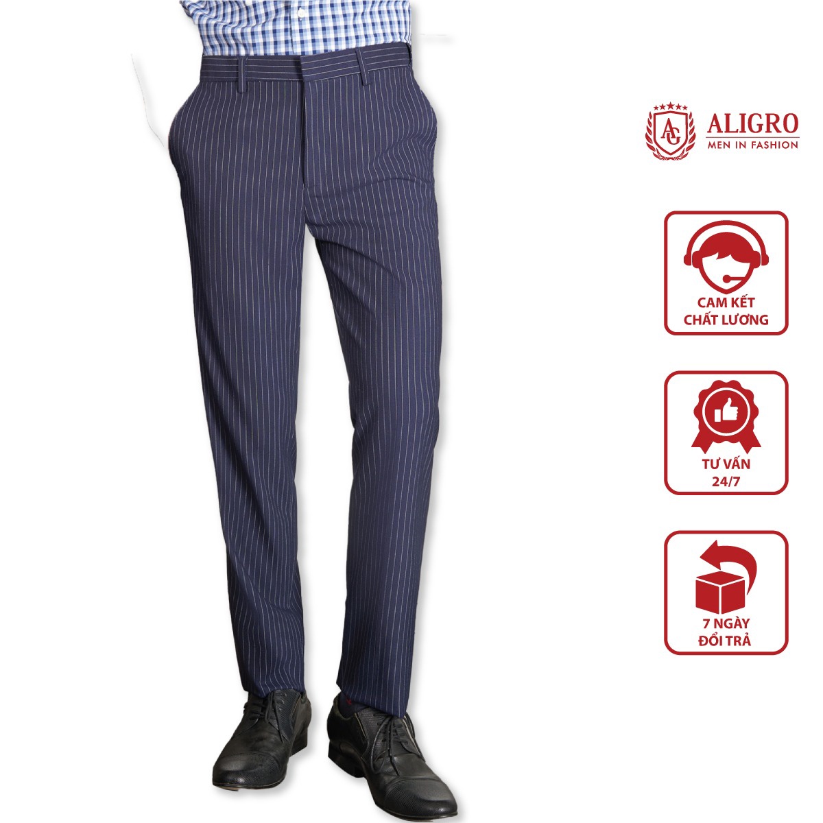 Quần âu Navy Kẻ Trắng Algo1052 – Aligro
