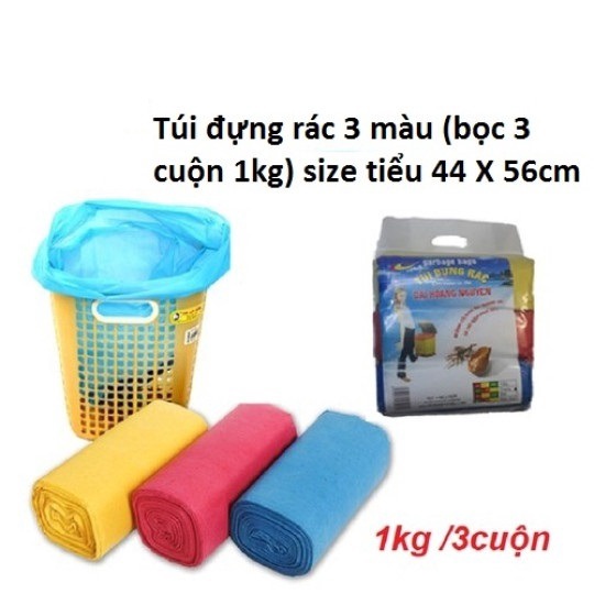 Túi đựng Rác 3 Màu (bọc 3 Cuộn 1kg) Size Tiểu 44x56cm – Gdn