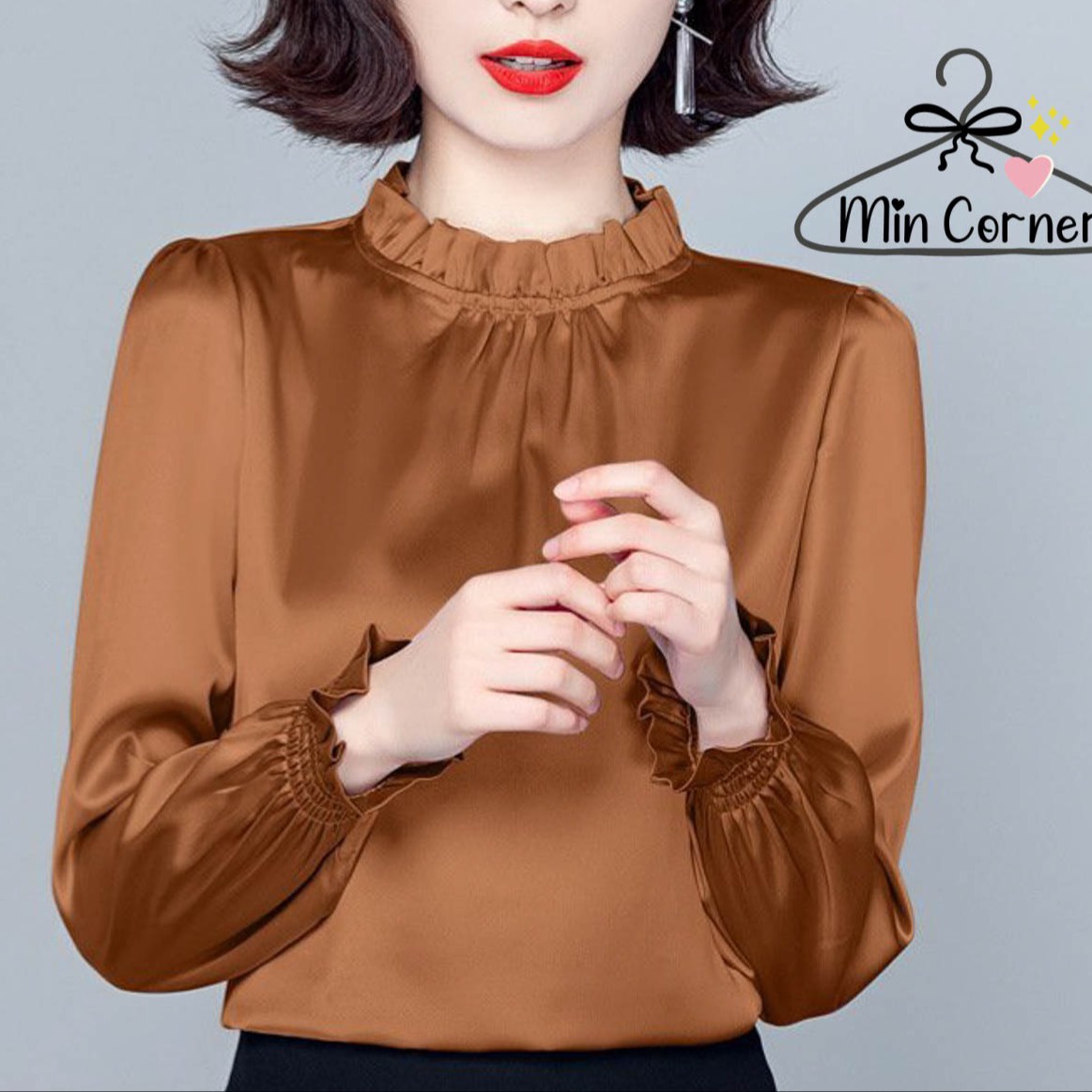 áo Nữ Kiểu Cổ Nhún Tay Dài Bo Thun Ms68 – Min Corner