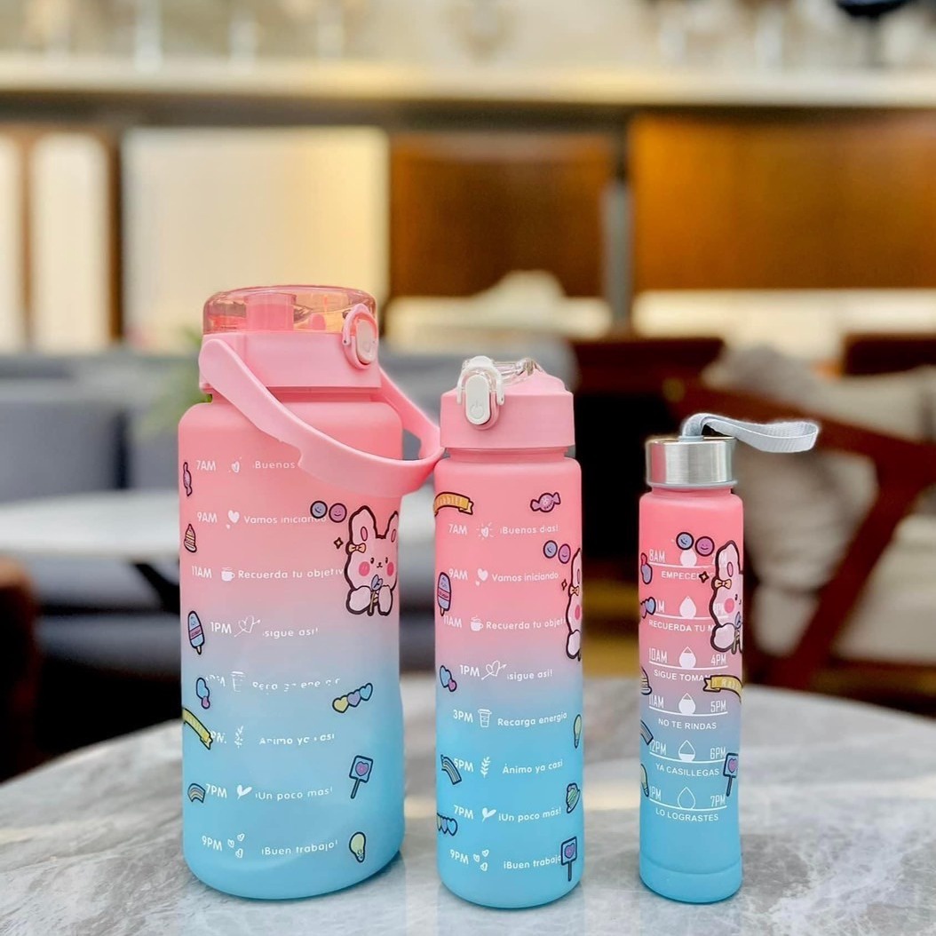 Set 3 Bình Nước Nhắc Nhở Báo Vạch Theo Giờ – Su