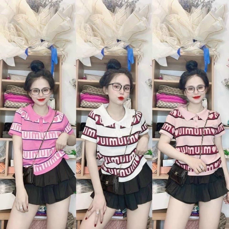áo Len Montoghi Cổ Bẻ Họa Tiết Kẻ Sọc Chữ Mm Siêu Xinh Sldca172 – Diepchi Fashion