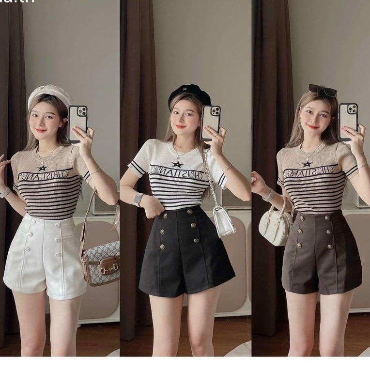 áo Len Montoghi Nữ Họa Tiết Kẻ Ngang Kết Hợp Ngôi Sao In Chữ Cd Sldca170- Diepchi Fashion