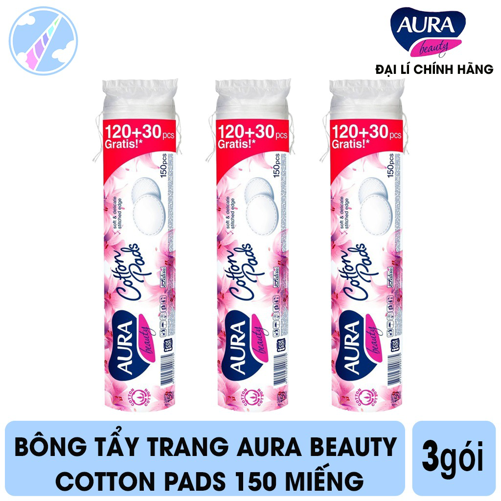 Combo3 Bông Tẩy Trang Chính Hãng 150 Miếng- Aura