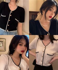 áo Len Cộc Tay Khuy Giữa Cổ V Viền áo Cực Xinh Slcxa178 – Chipxinhxk