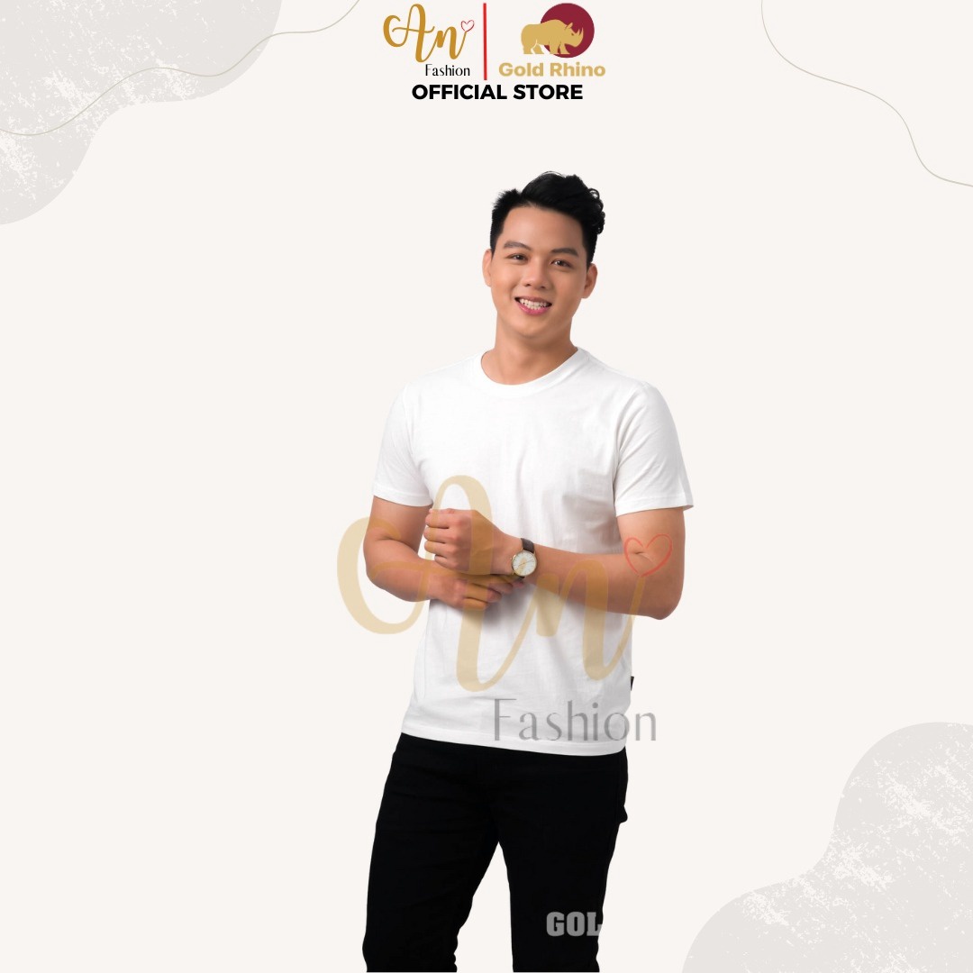 áo Thun Nam Cổ Tròn Màu Trắng 100% Cotton Cao Cấp – Gold Rhino