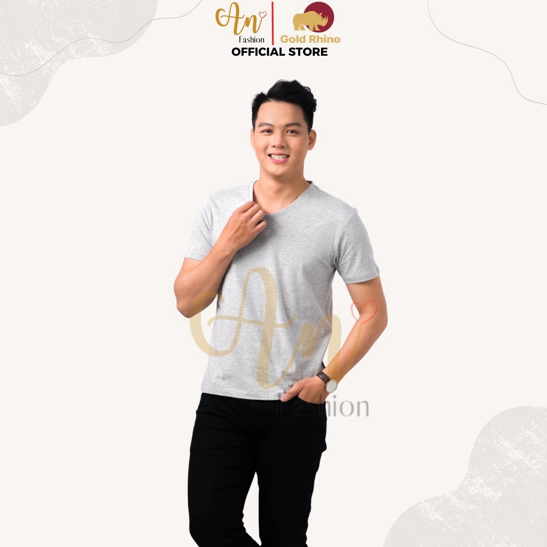 áo Thun Nam Cổ Tròn Màu Xám Tiêu 100% Cotton Cao Cấp – Gold Rhino