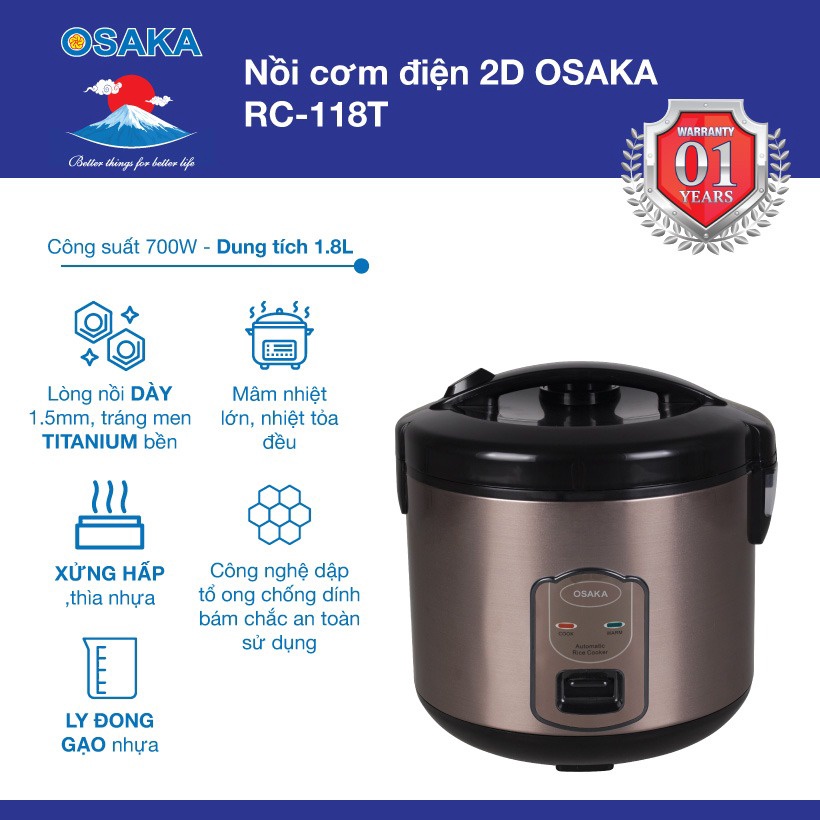 Nồi Cơm điện Rc118t New 1.8 Lít – Osaka