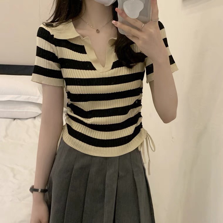 áo Len Dệt Kim Kẻ Ngang Phối Dây Rút Sườn 2 Bên Cực Xinh Slcxa165 – Chipxinhxk