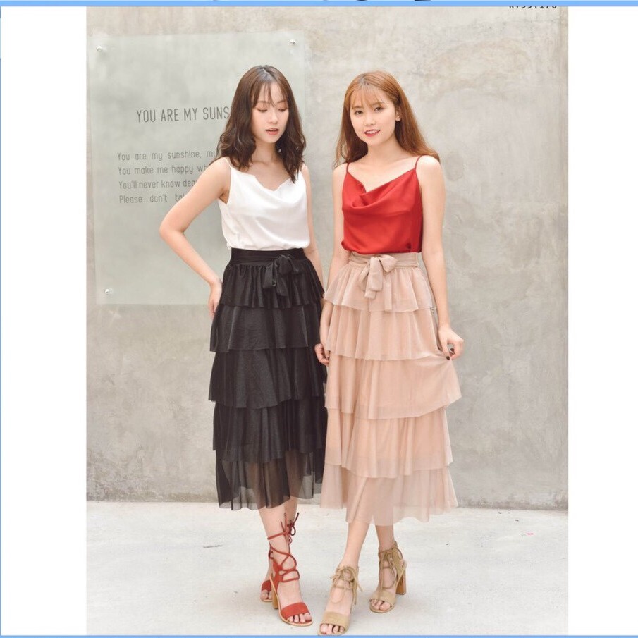Chân Váy 5 Tầng Dài Chất Liệu Voan Có Dây Cột Nơ Sang Chảnh Sldcv13 – Diepchi Fashion