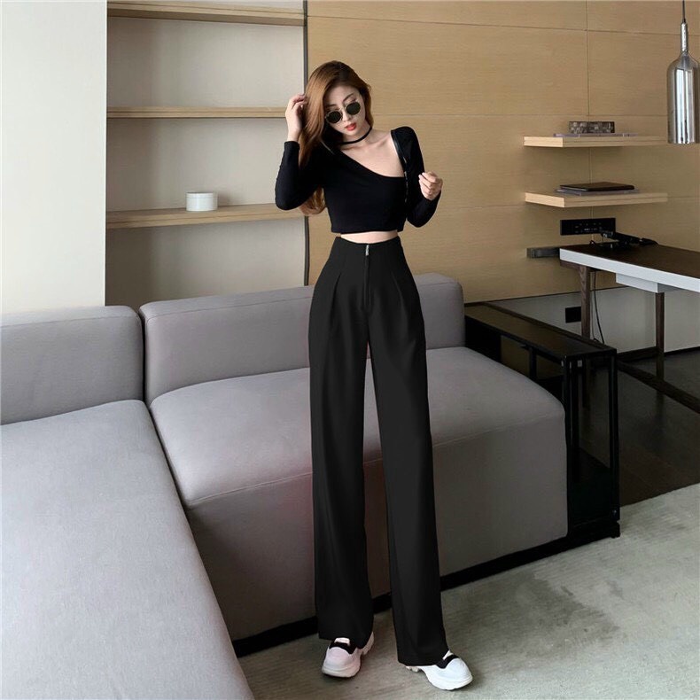 Quần Dài Nữ ống Suông Cạp Cao Dây Kéo Zipper ở Giữa – Ausa House