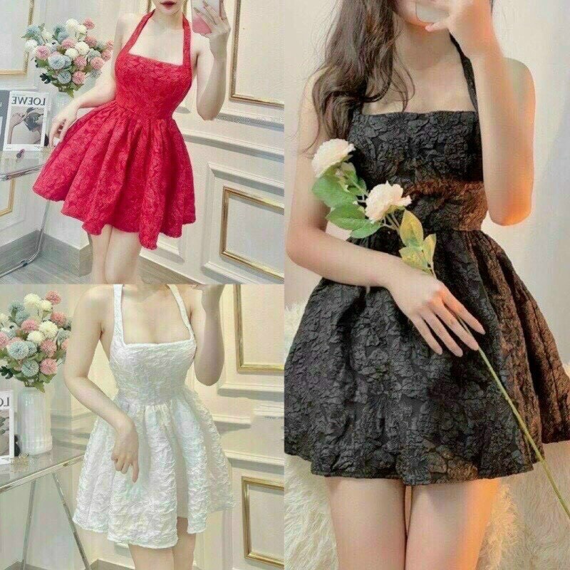đầm Nữ Vải Gấm Dây Cột Sau Lưng Xòe Có Mút Ngực – Ausa House