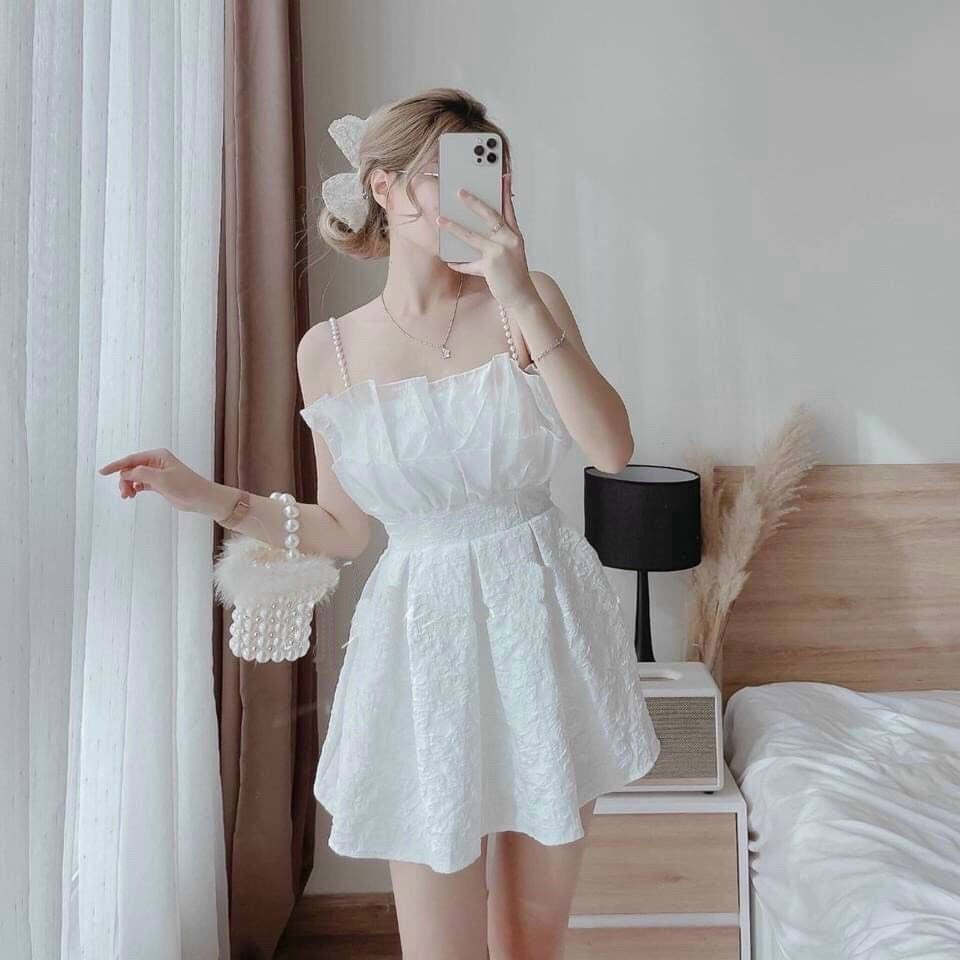 đầm Nữ Vải Gấm 2 Dây Hạt Ngọc Có Mút Ngực – Ausa House