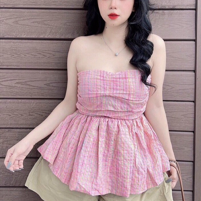 áo Nữ ống Bí Xèo Caro Hồng – Ausa House
