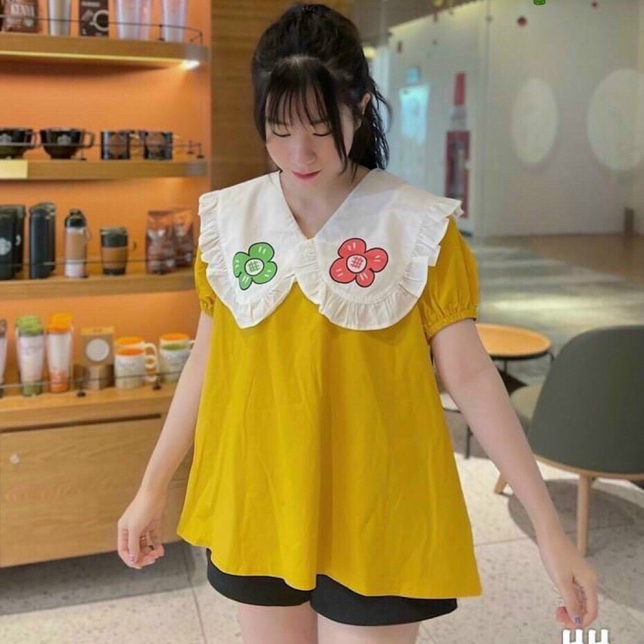 áo Nữ Babydoll Cổ Bèo Hoa Vải Kate – Ausa House