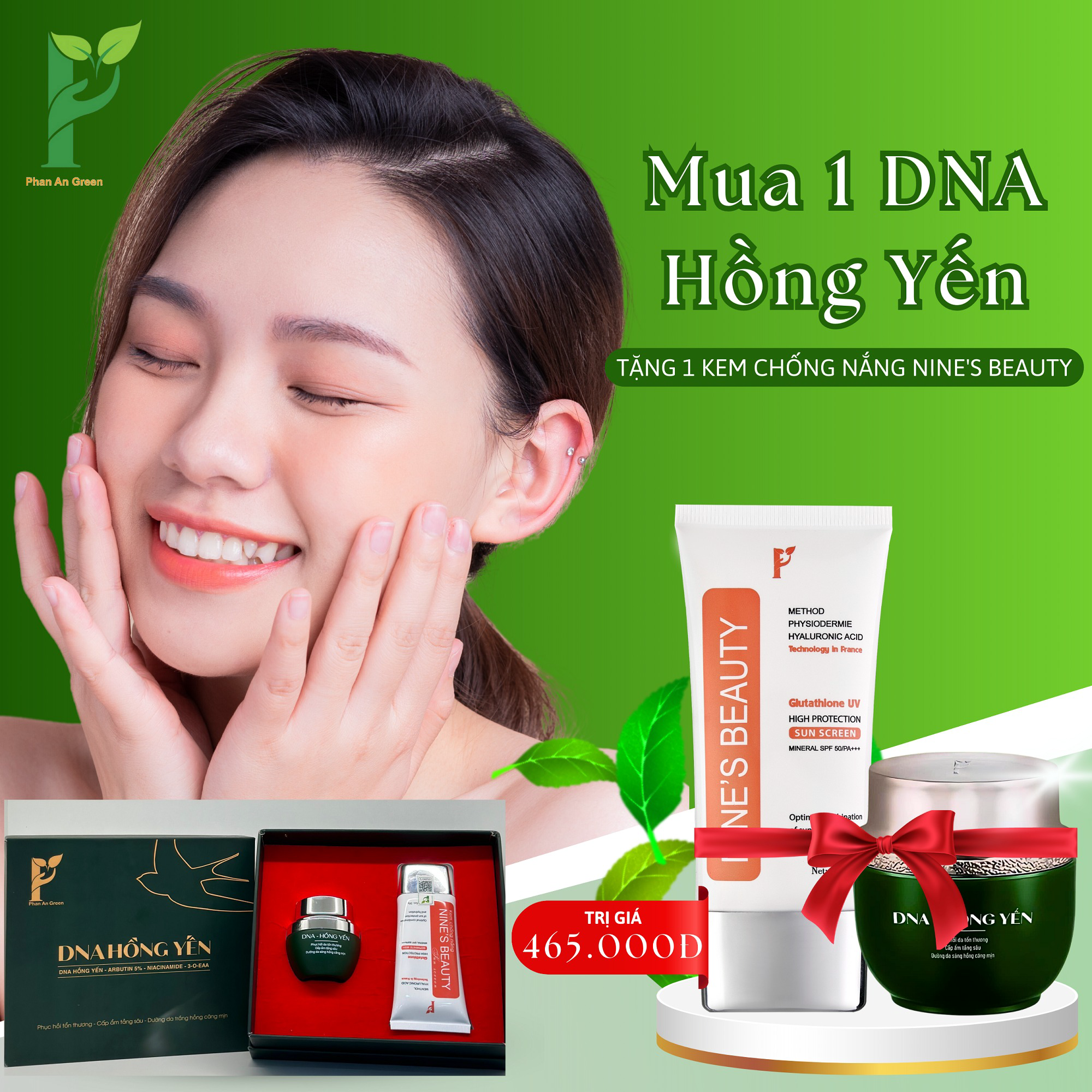 [tặng Kèm 1 Kem Chống Nắng Sinh Học Nine’s Beauty] Kem Dưỡng Da Dna Hồng Yến – Phục Hồi, Cấp ẩm, Trắng Hồng & Mịn Màng – Phan An Green