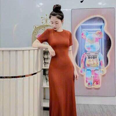 đầm ôm Body Tay Ngắn Dáng Dài Xòe Chất Thun Gân Sa76 – Sam Store