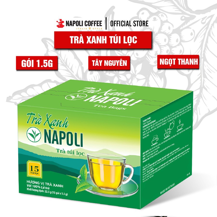 [hộp] Trà Xanh Napoli Túi Lọc – Napoli Coffee – 15 Gói/hộp