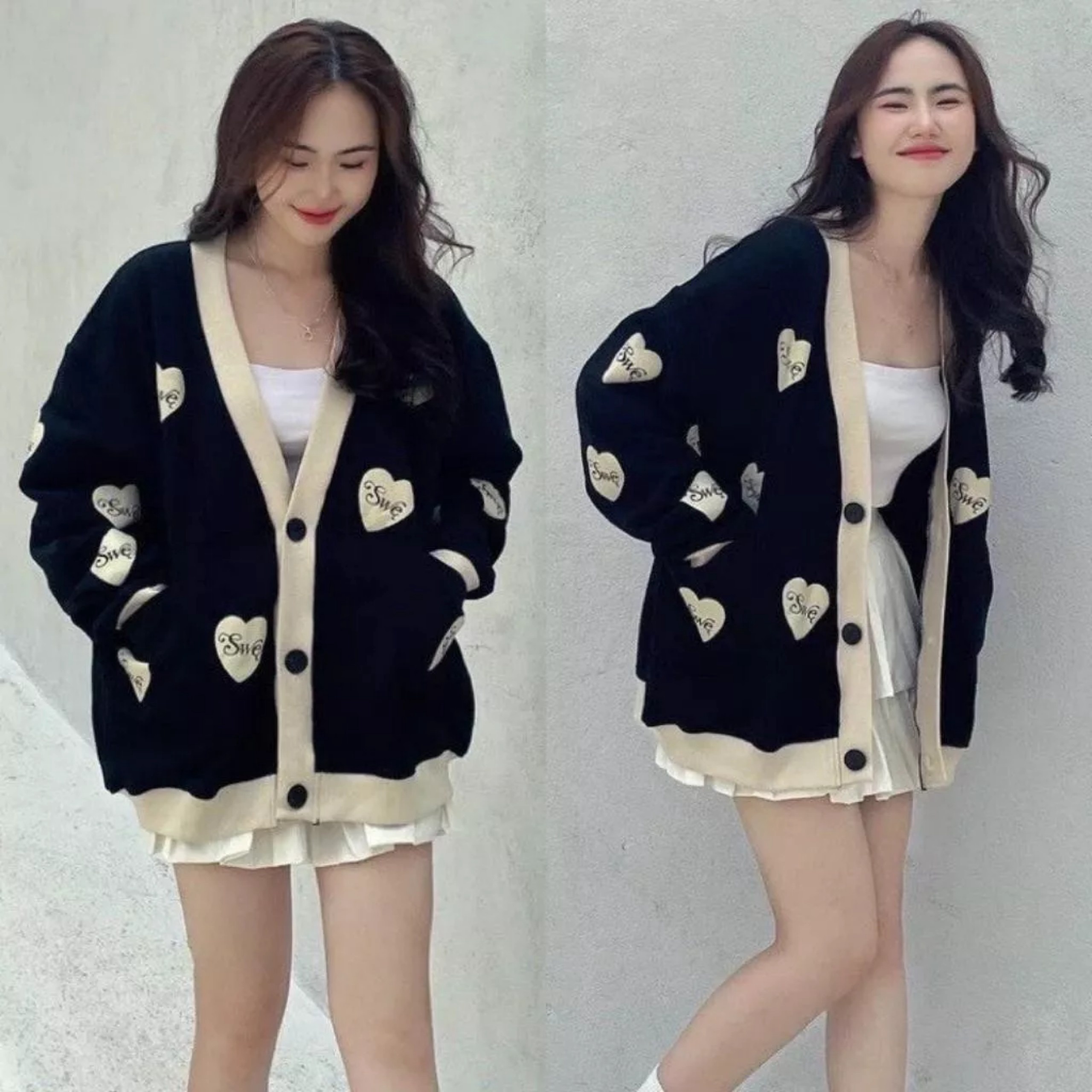 áo Khoác Cardigan Trái Tim Toàn Thân Nỉ Nữ