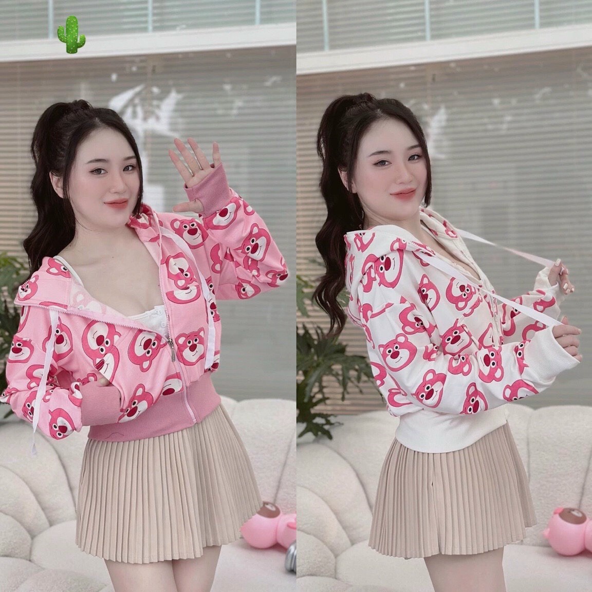 áo Khoác Nữ Thun Gân Gấu Hồng – Ausa House
