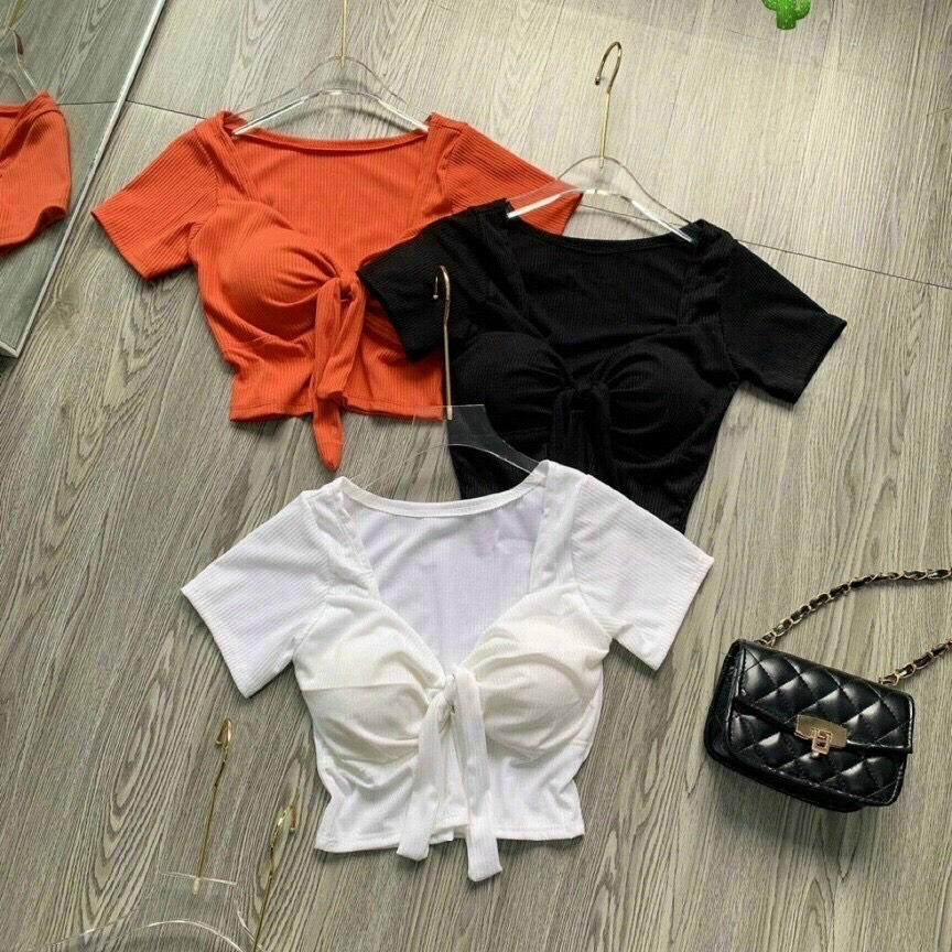 áo Thun Nữ Croptop Thắt Nơ Có Mút Ngực – Ausa House