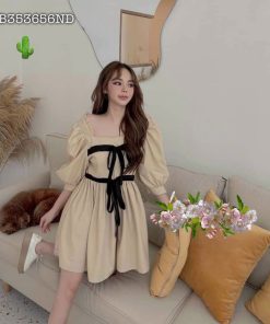đầm Nữ Tiểu Thư Phối Nơ Kiểu Tay Phồng – Ausa House