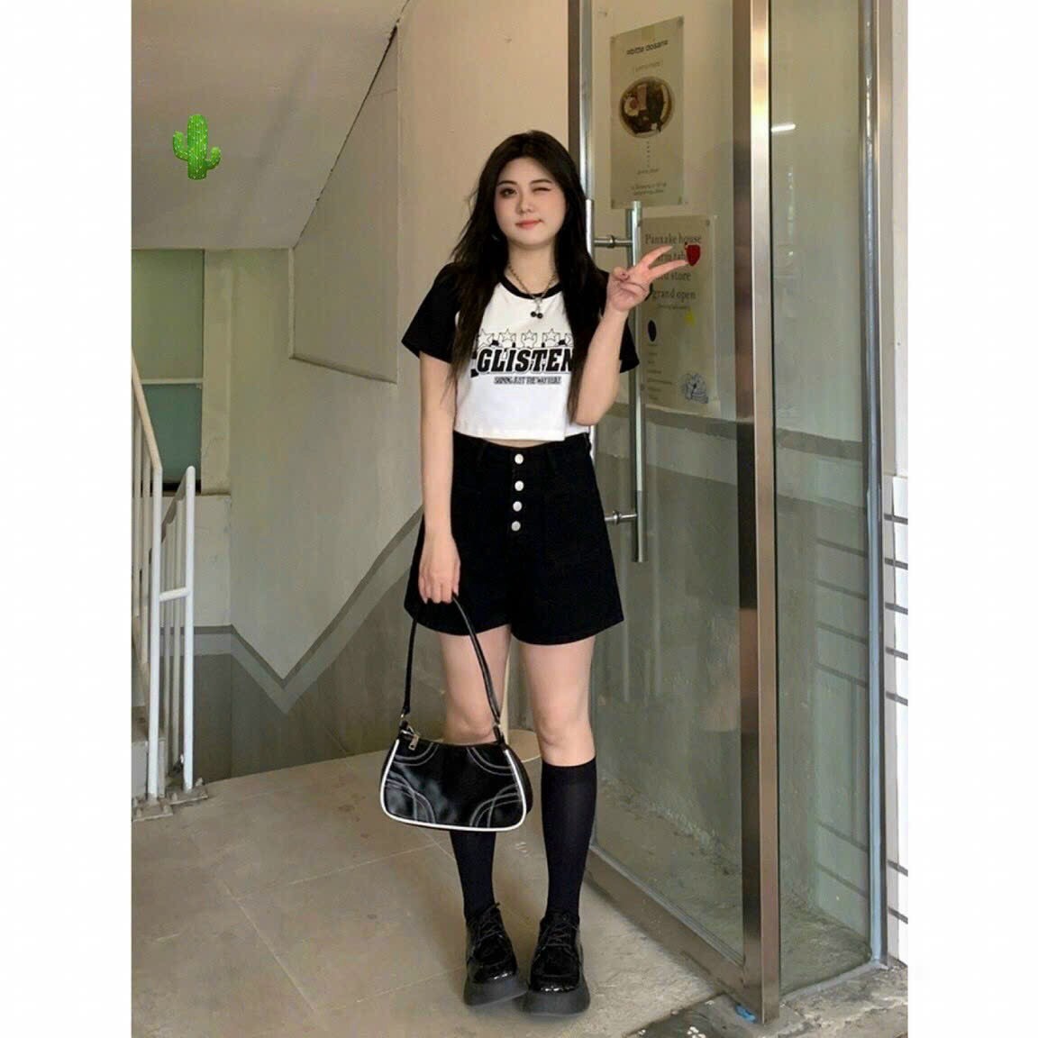 áo Thun Nữ Croptop Cổ Tròn Tay Ngắn Glisten 5 Sao – Ausa House