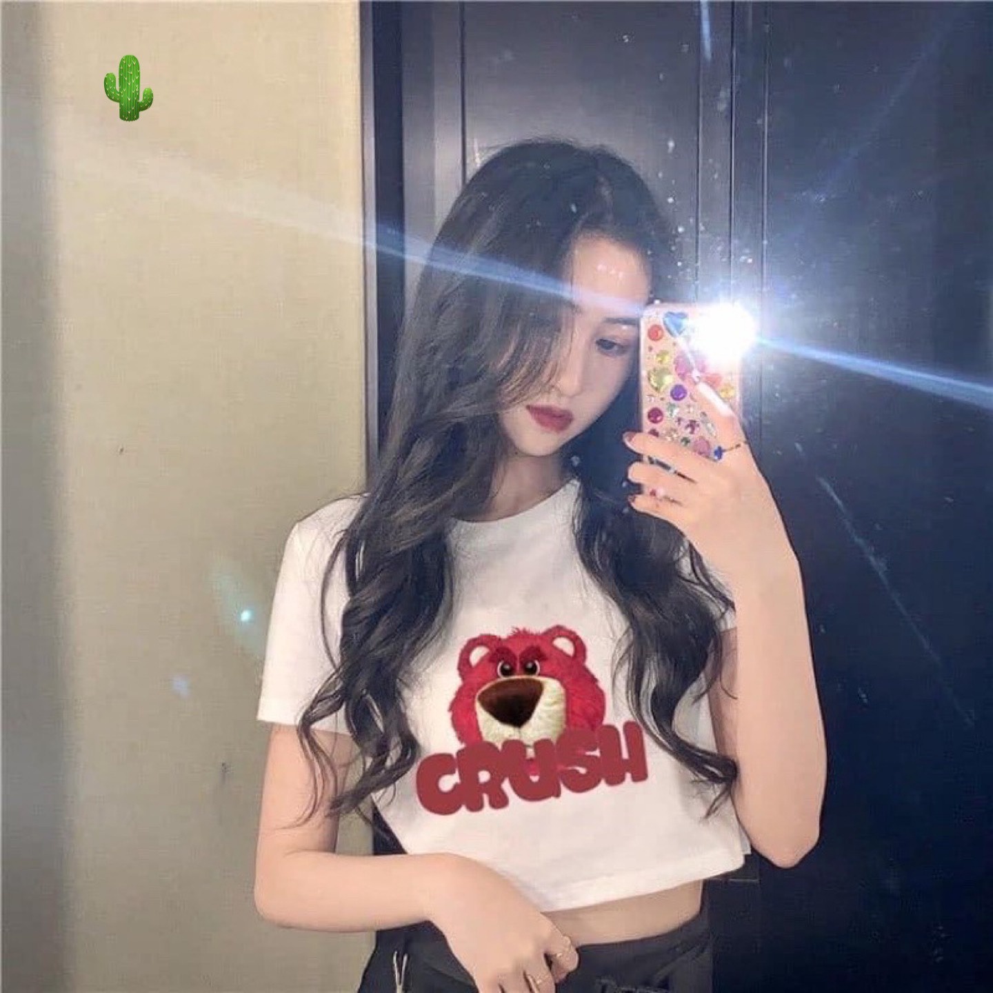 áo Thun Nữ Croptop Cổ Tròn Tay Ngắn Gấu Hồng Crush – Ausa House