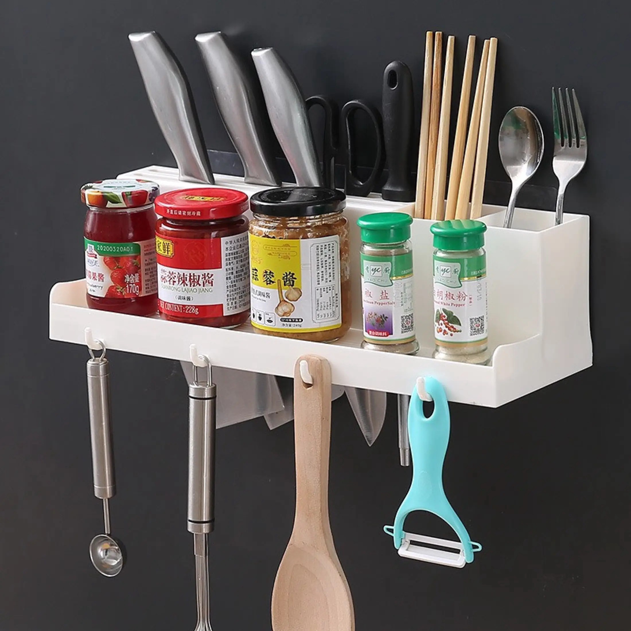 Kệ đựng Gia Vị Nhà Bếp 4 Móc Treo Tường Thoát Nước – Gdn