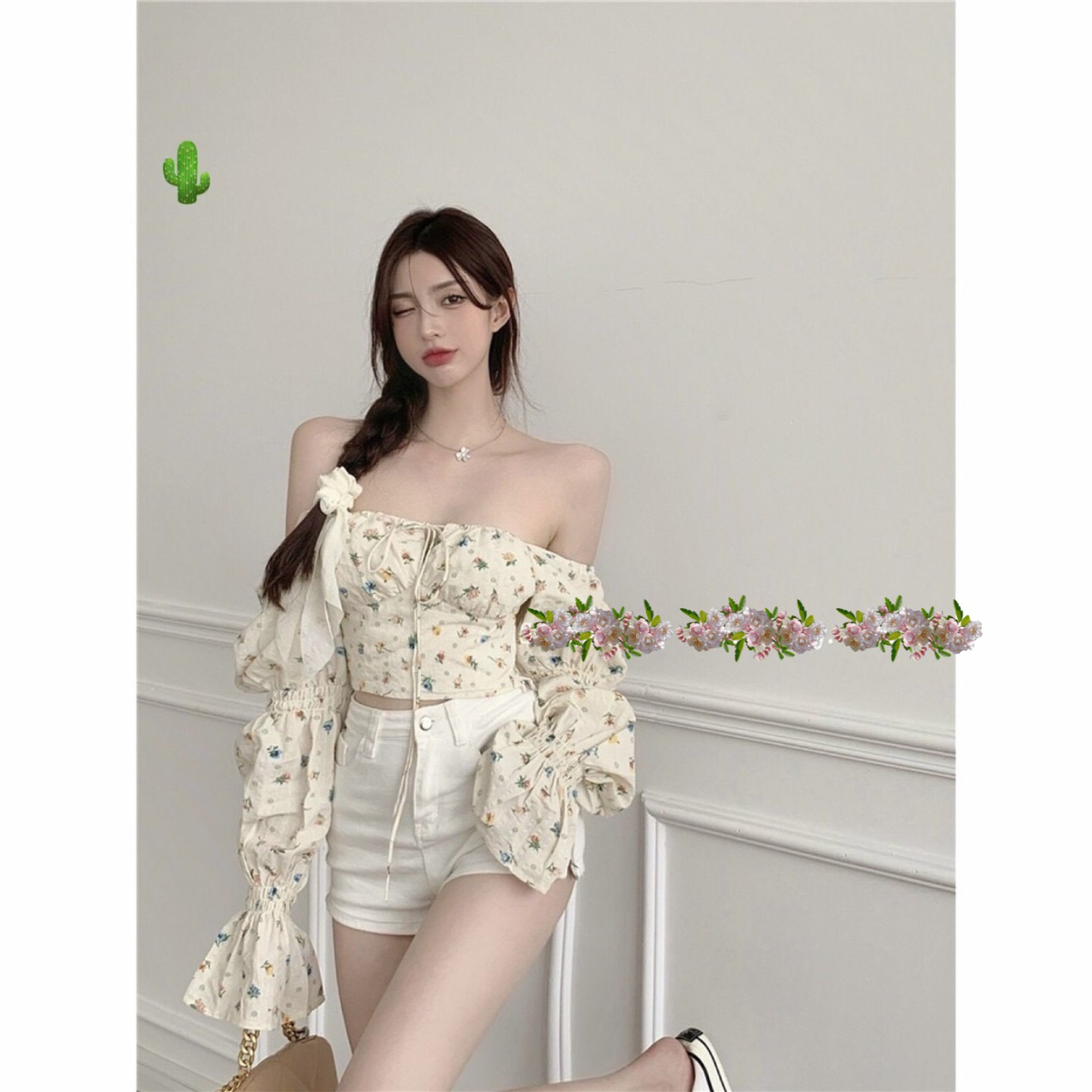 áo Nữ Dài Tay Hoa Nhí Nhúm Ngực Có Mút – Ausa House