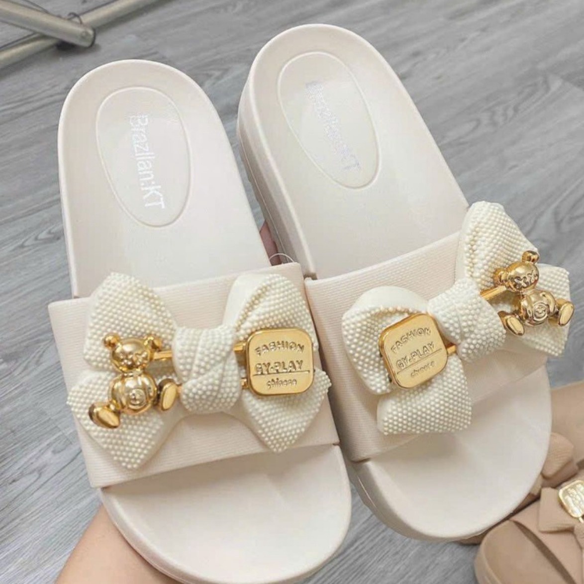 Dép Nữ Nơ Siêu Xinh, đế Cao 4 Cm, Siêu Nhẹ, êm, Lên Chân Sang Chảnh- Haanh