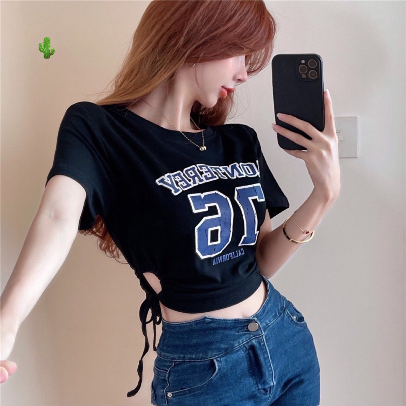 áo Thun Nữ Croptop Cổ Tròn Tay Ngắn Dây Rút Eo 76 – Ausa House