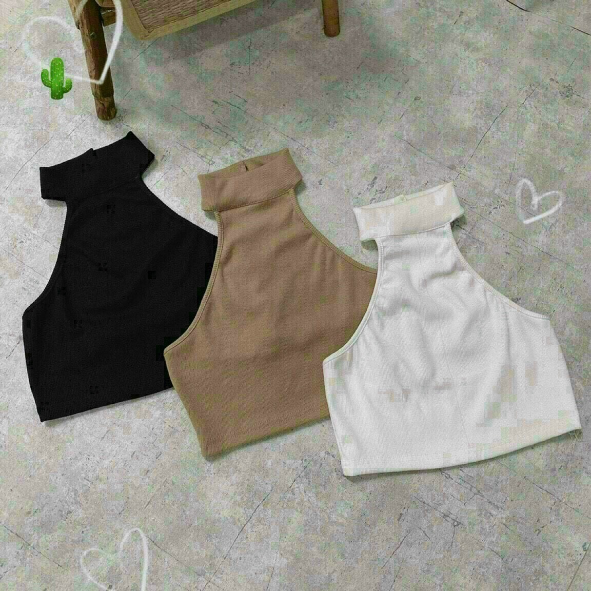 áo Thun Nữ Croptop Cổ Yếm Cài Cúc Sau – Ausa House