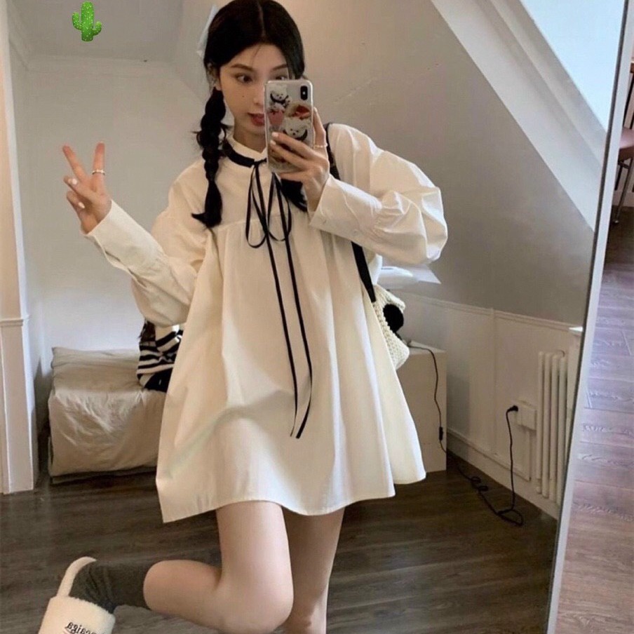 đầm Nữ Babydoll Nơ Cổ Tay Phồng Dài – Ausa House
