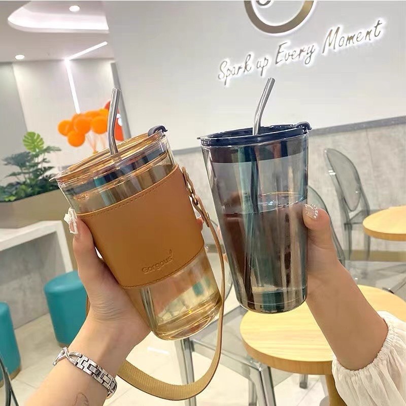 Ly Thủy Tinh Có Nắp 450ml (tặng Kèm Túi Và ống Hút) – Hgs