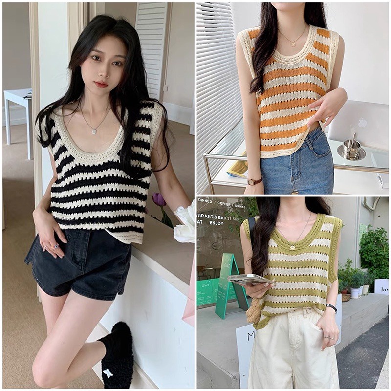 áo Len 3 Lỗ Dệt Kim Họa Tiết Kẻ Ngang Form Rộng Slcxa103 – Chipxinhxk