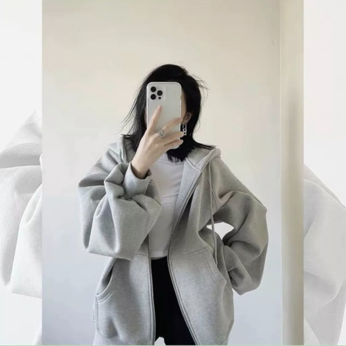 áo Khoác Nỉ Hoodie Trơn Unisex – Tay Phồng Dài Form Rộng Có Mũ Dáng Suông Ulzzang