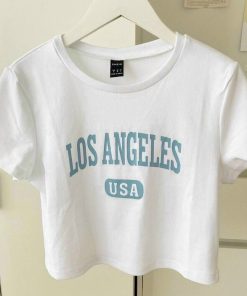 áo Thun Nữ Croptop Cổ Tròn Tay Ngắn Losangeles Usa – Ausa House