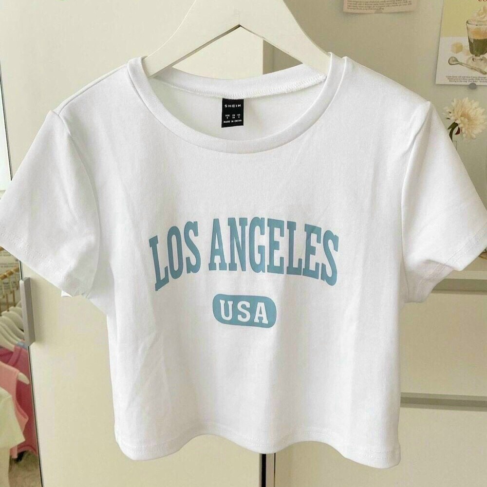 áo Thun Nữ Croptop Cổ Tròn Tay Ngắn Losangeles Usa – Ausa House