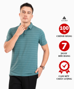 áo Polo Golf Nam Ngắn Tay Chất Vải Coolmax Kẻ Ngang Màu Xanh Rêu Năng động Algplo118- Aligro