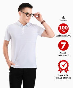 áo Polo Golf Nam Ngắn Tay Chất Vải Coolmax Kẻ Ngang Màu Trắng Năng động Algplo116 – Aligro