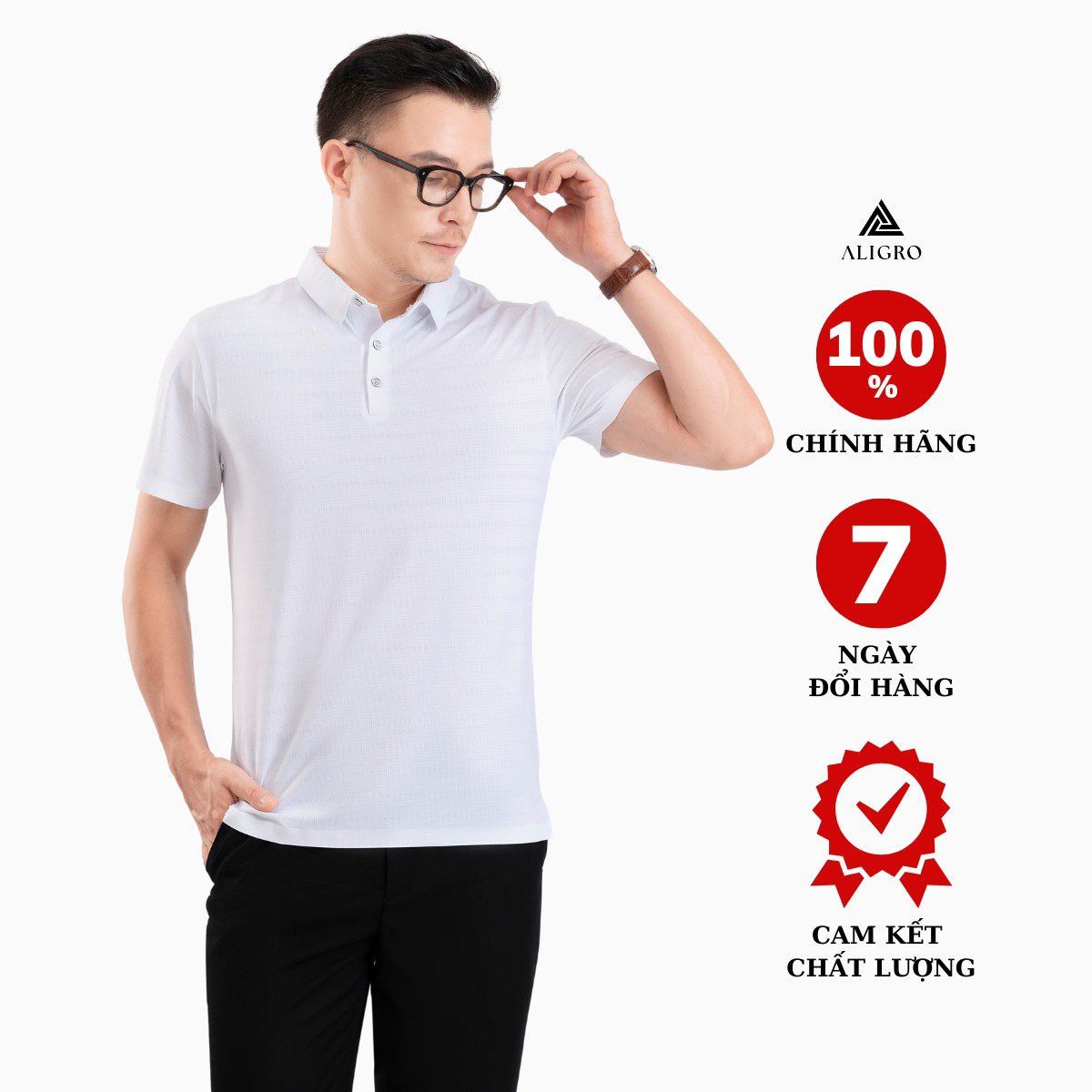 áo Polo Golf Nam Ngắn Tay Chất Vải Coolmax Kẻ Ngang Màu Trắng Năng động Algplo116 – Aligro