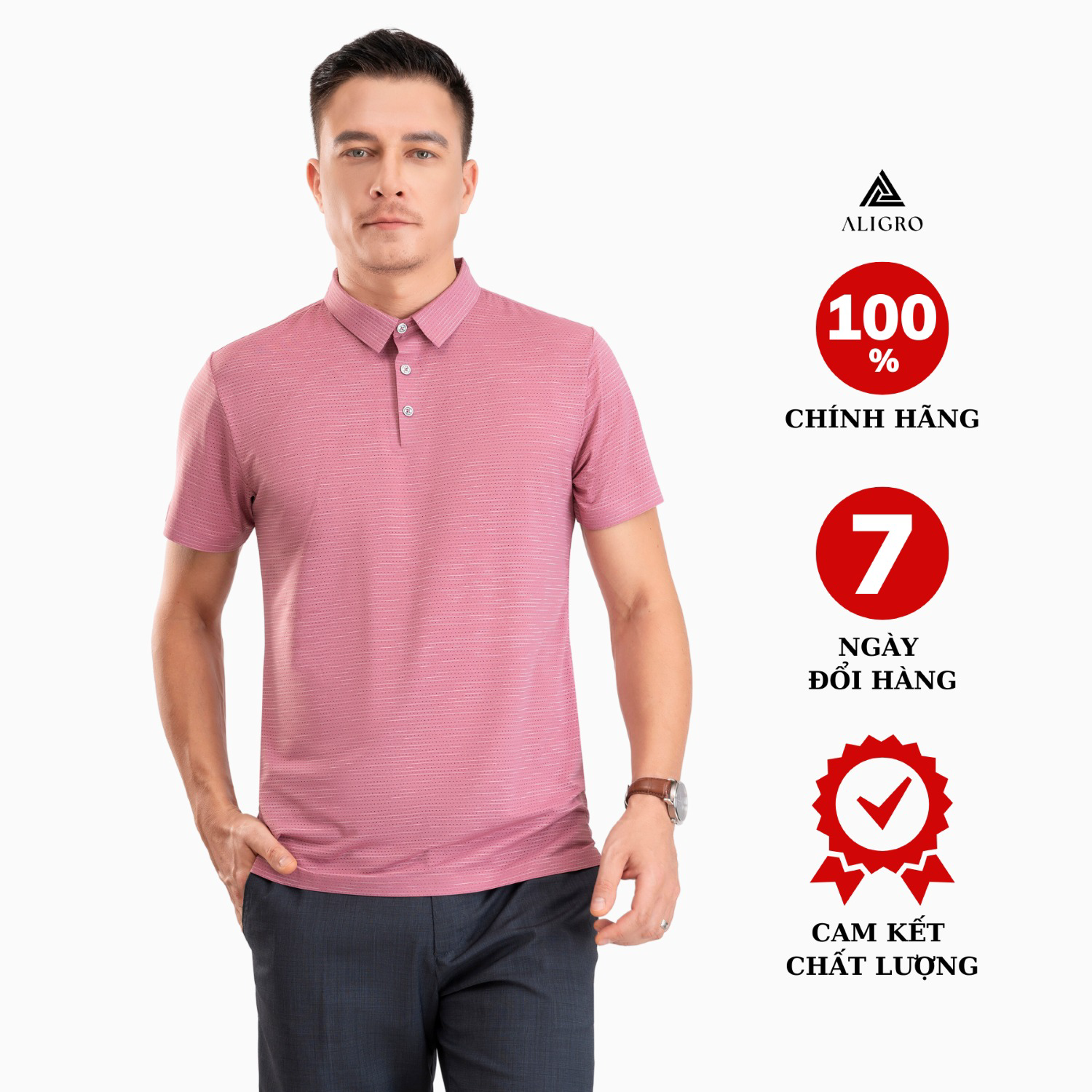 áo Polo Golf Nam Ngắn Tay Chất Vải Coolmax Kẻ Ngang Màu Màu Vỏ đỗ Năng động Algplo115 – Aligro