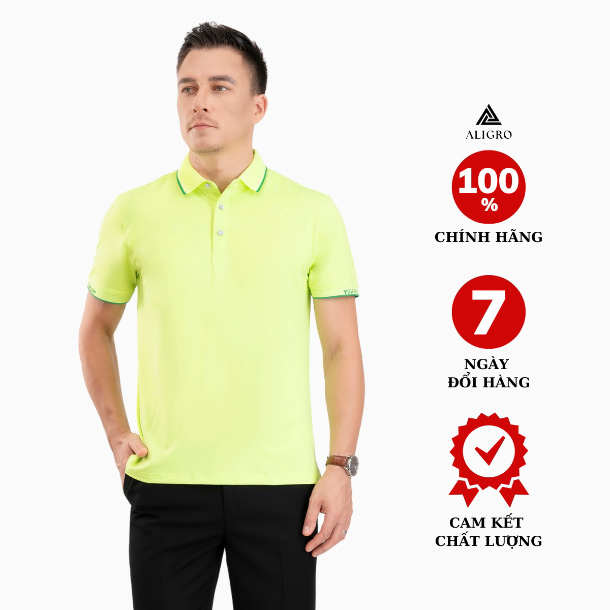 áo Phông Polo Golf Nam Ngắn Tay Chất Vải Coolmax Màu Xanh Chuối Năng động Algplo104- Aligro