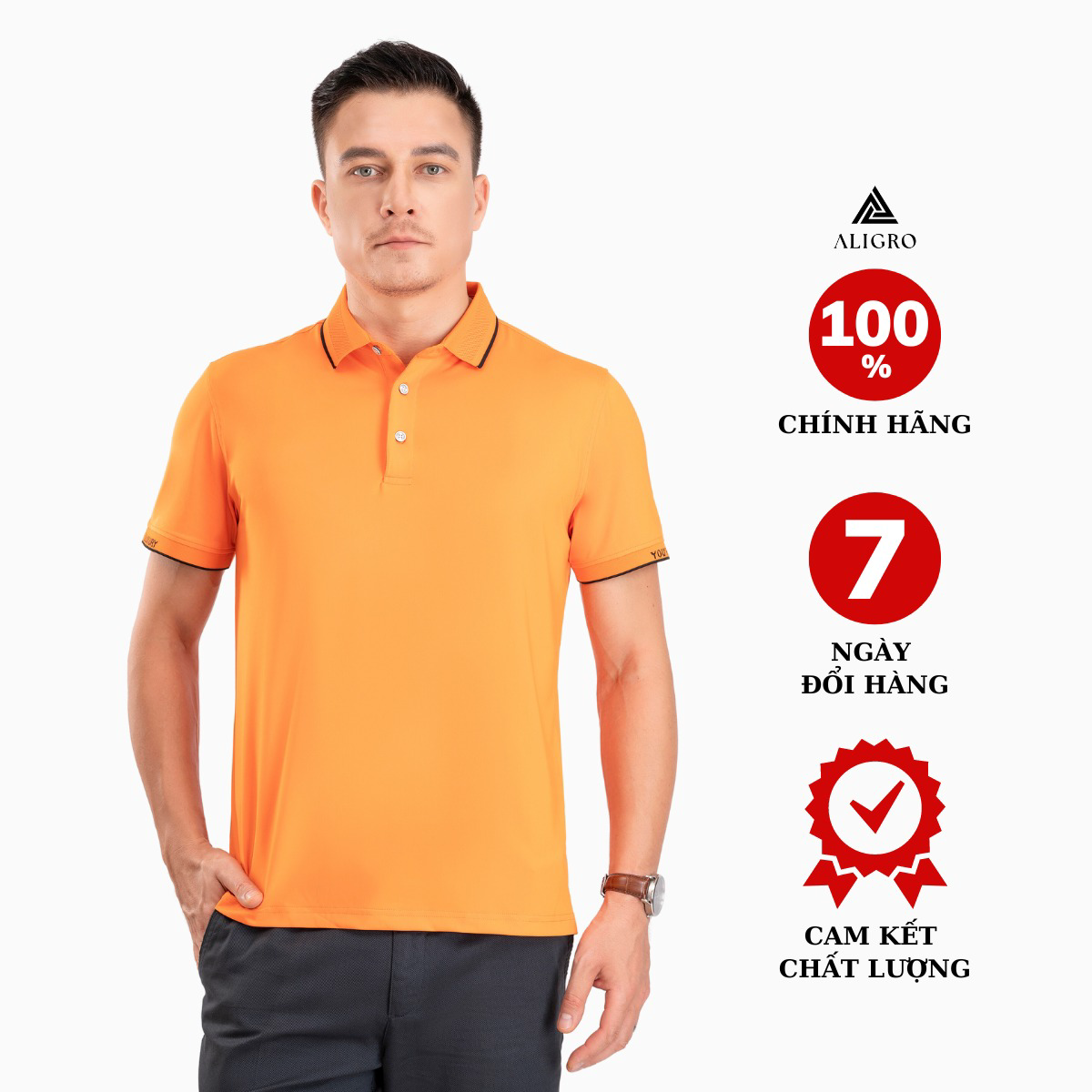 áo Polo Golf Nam Ngắn Tay Chất Vải Coolmax Màu Cam Năng động Algplo100 – Aligro