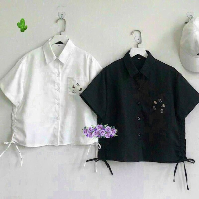 áo Sơ Mi Nữ Dây Rút 2 Bên Túi Thêu Họa Tiết – Ausa House