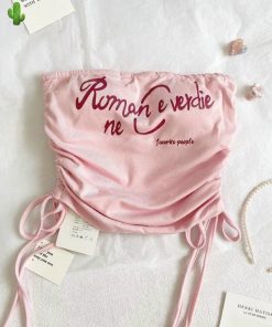 áo Thun Nữ ống Dây Rút Hồng Có Mút Romance Never Die – Ausa House