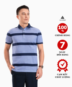 áo Polo Nam Ngắn Tay Kẻ Ngang Navy-xanh Algplo97 – Aligro