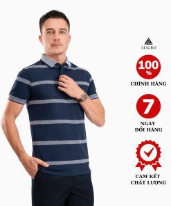 áo Polo Nam Ngắn Tay Kẻ Ngang Navy-trắng Algplo94 – Aligro
