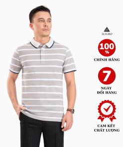 áo Polo Nam Ngắn Tay Kẻ Ngang Ghi-trắng Algplo89 – Aligro