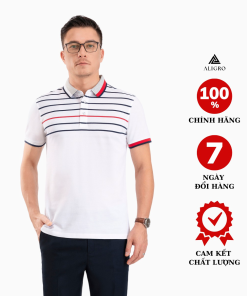 áo Polo Nam Ngắn Tay Kẻ Ngang Trắng-đen-đỏ Algplo87 – Aligro